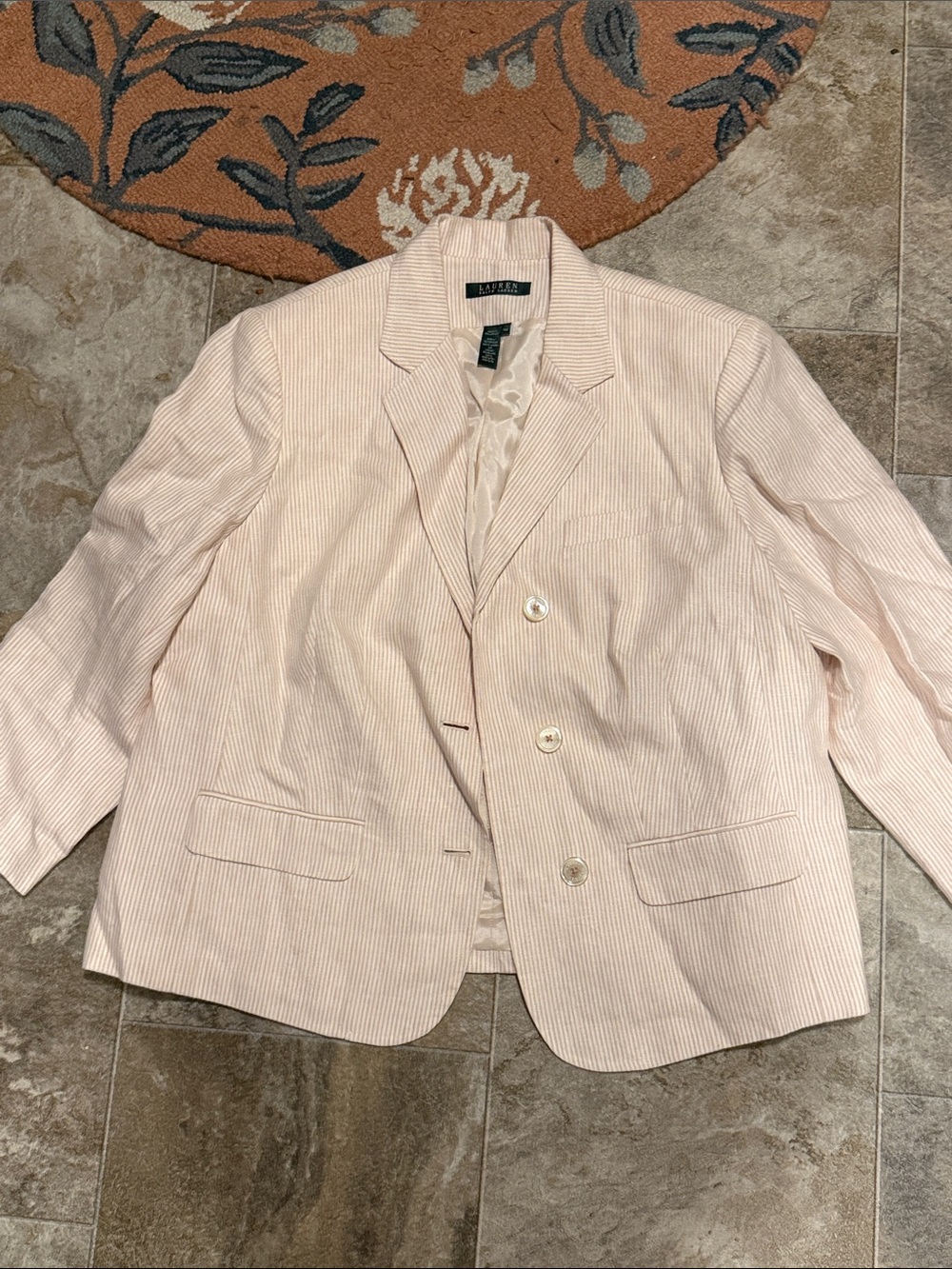 Lauren Ralph Lauren Pink Striped Linen Blazer